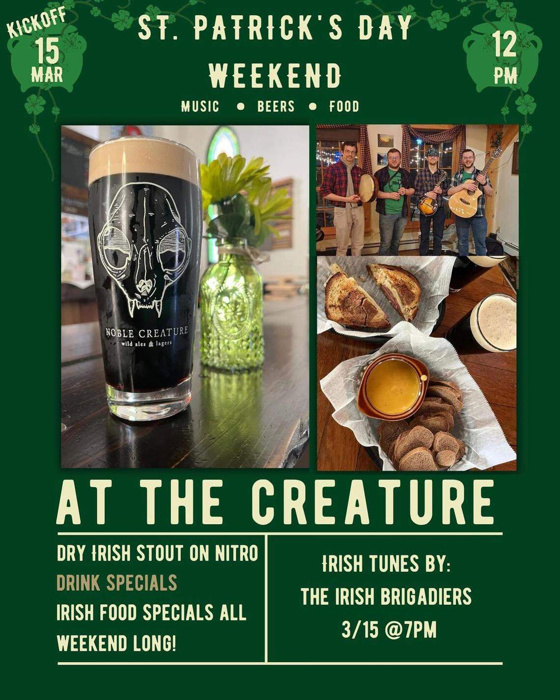 Kick off the weekend with live music from The Irish Brigaders in the taproom at 7 p.m. at&nbsp;Noble Creature Wild Ales and Lagers in Youngstown.