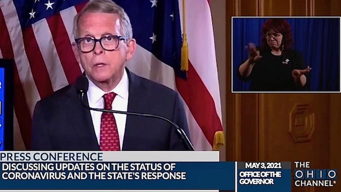 Gov. Mike DeWine during the state coronavirus update on Monday, May 3, 2021. 