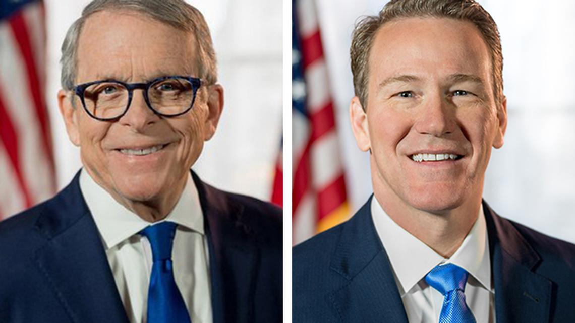 Ohio Gov. Mike DeWine (left) and Lt. Gov. Jon Husted