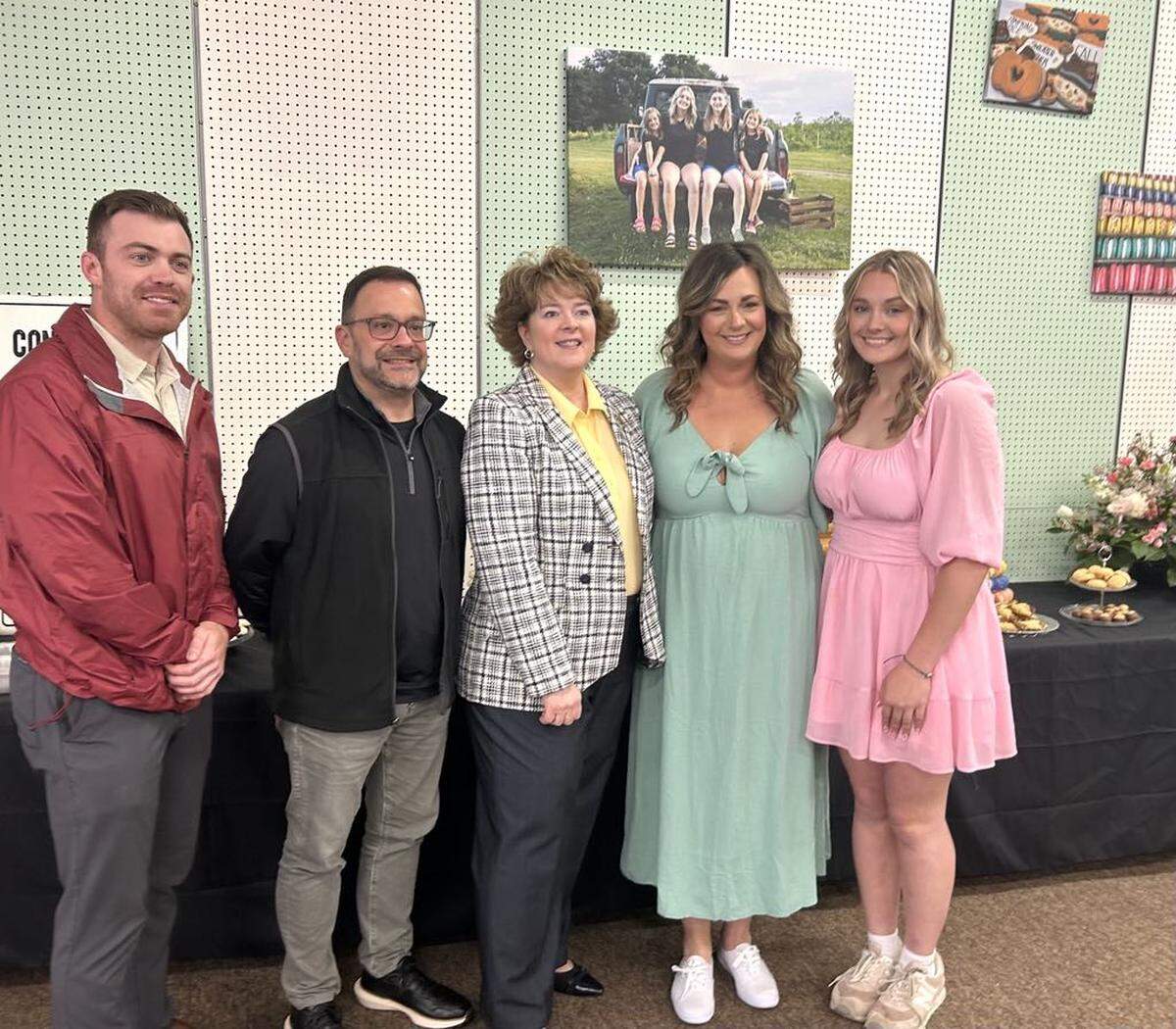 (left to right) Jake Rickert, David Grande, State Senator Michele Brooks and Allie with her daughter Kailyn