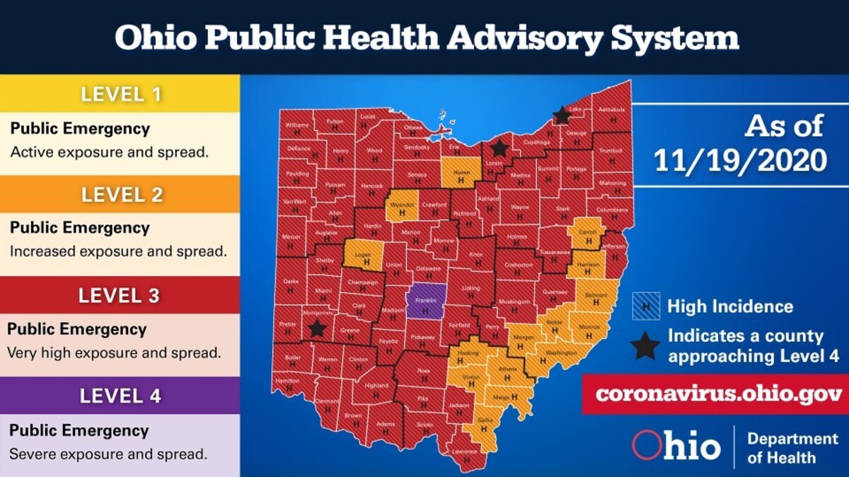 Gov. Mike DeWine unveiled the updated coronavirus alert map for Nov. 19.
