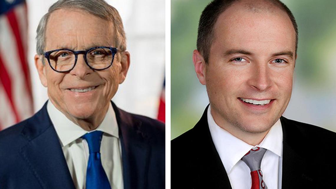 Ohio Gov. Mike DeWine, left, and Dr. James Kravec, Mercy Health chief clinical officer