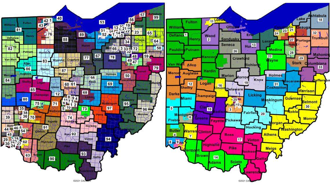 Shown here are new Ohio legislative district maps approved by the Ohio Redistricting Commission.