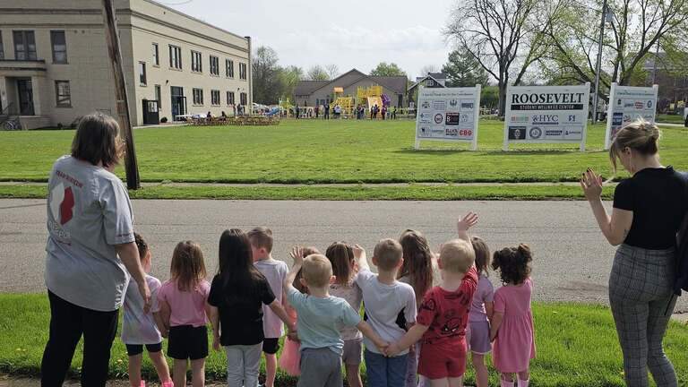 Community organizations volunteer to help build inclusive playground in Hubbard