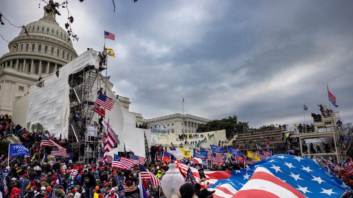 WASHINGTON, DC - JANUARY 6: Trump supporters clash with police and security forces as people try to storm the US Capitol on January 6, 2021 in Washington, DC. Demonstrators breeched security and entered the Capitol as Congress debated the 2020 presidential election Electoral Vote Certification.
