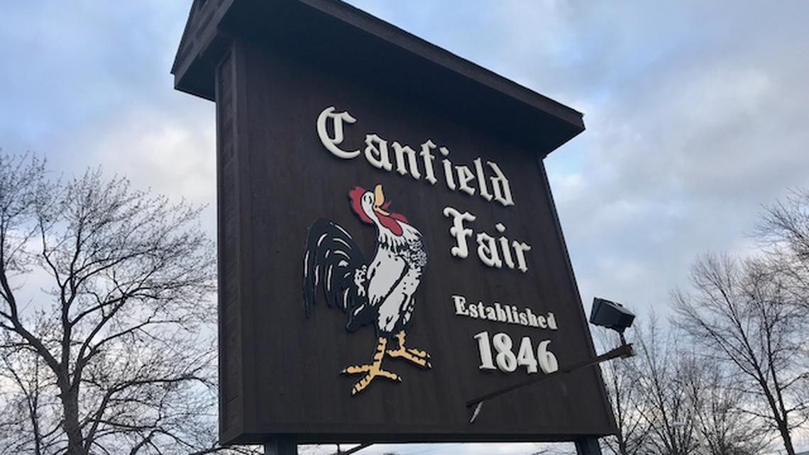 The sign at the entrance to the Canfield Fairgrounds. (Bob Yosay/Mahoning Matters)