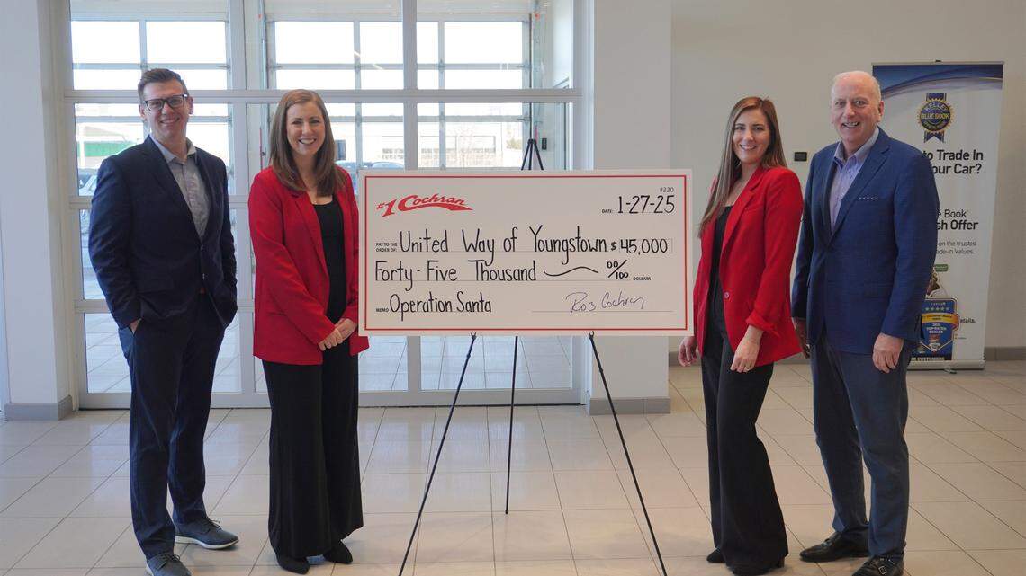 (From the left) Joe Lukich, #1 Cochran Ohio Platform Operations Director; Roxann Sebest, Vice-President of United Way of Youngstown and the Mahoning Valley; Tina Chance, Director of Resource Development of United Way of Youngstown and the Mahoning Valley Vice-President; Bob Hannon, President of United Way of Youngstown and the Mahoning Valley Vice-President.