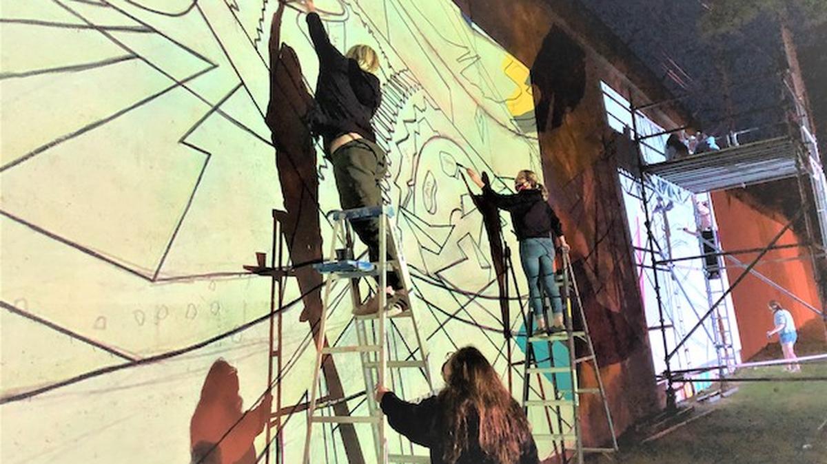 YSU students have spent five weeks designing and painting the Andrews Avenue Memory Mural Project. (Contributed by YSU Art Department)