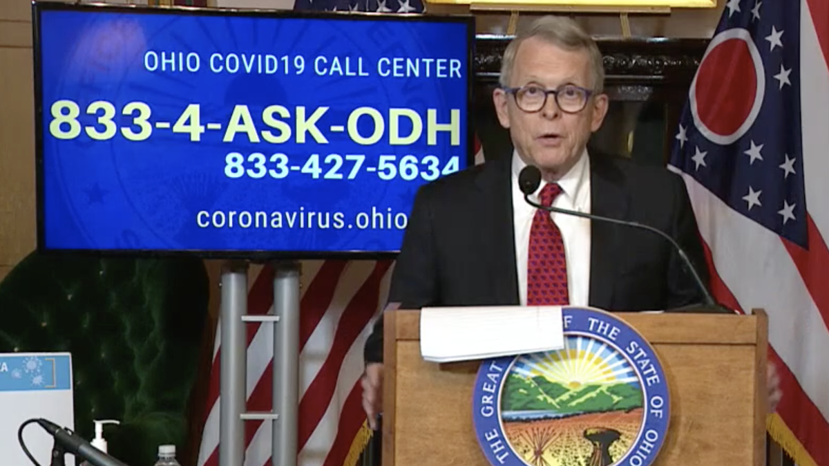 Ohio Gov. Mike DeWine delivers coronavirus updates Sunday, March 22, 2020. 