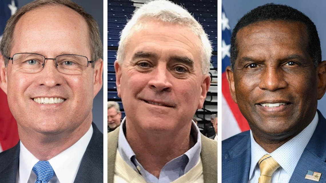 From left are Republican U.S. Reps. Dr. Greg Murphy of North Carolina, Dr. Brad Wenstrup of Ohio, and Burgess Owens of Utah.