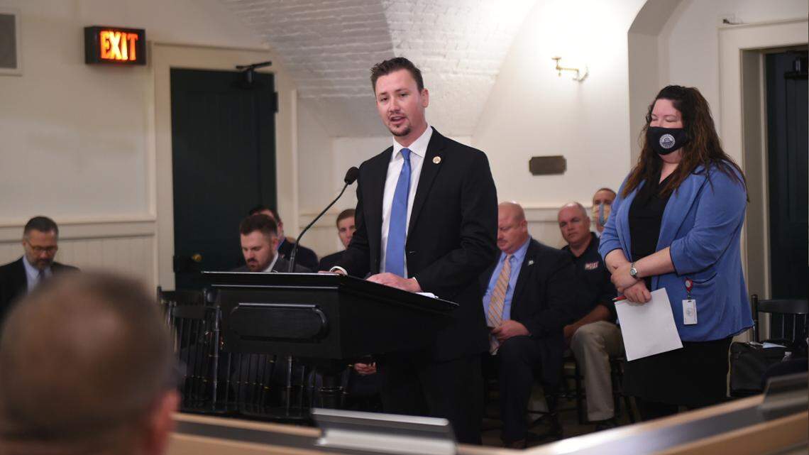 Ohio state Rep. Thomas Hall, R-Madison Township, testifies recently at the Ohio House of Representatives in Columbus. Hall is the sponsor of House Bill 99, which received its first Senate hearing Wednesday in the Veterans and Public Safety Committee.
