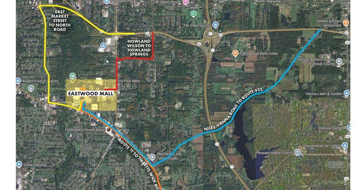Here are the suggested detours for drivers heading into Howland Township to shop at the Eastwood Mall Complex while some ramps are closed.
