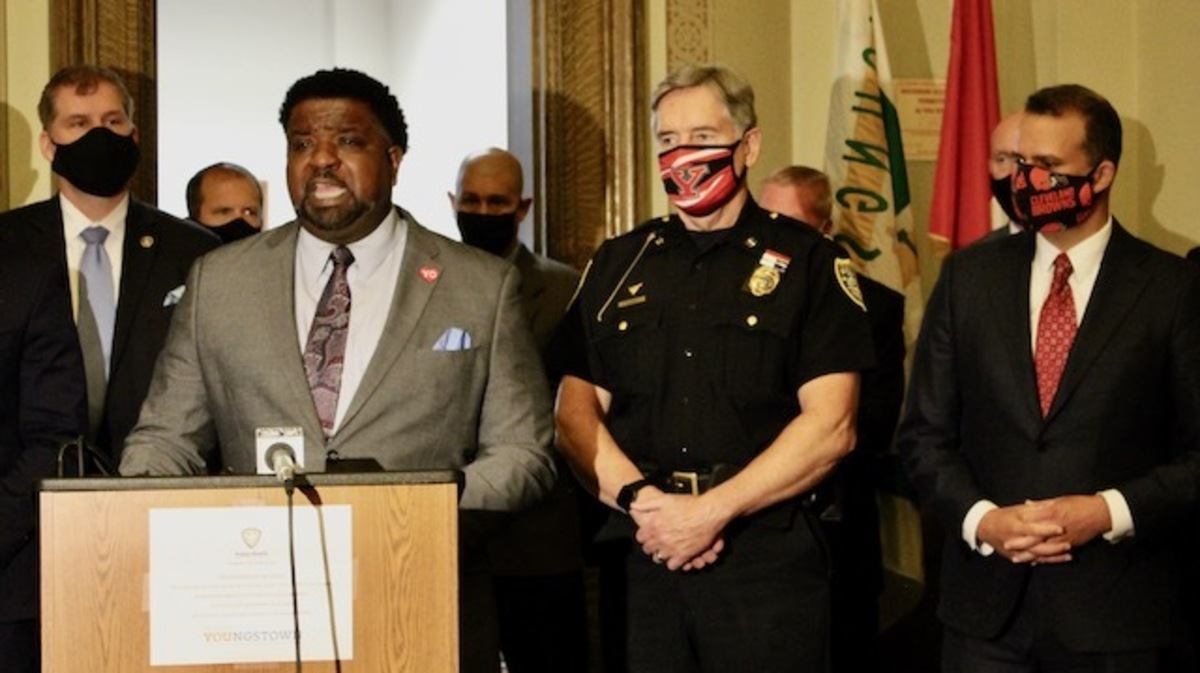 Mayor Jamael Tito Brown, Youngstown Police Department Chief Robin Lees and U.S. Attorney Justin Herdman announce Operation Red-Zone for the city of Youngstown for Labor Day weekend. 