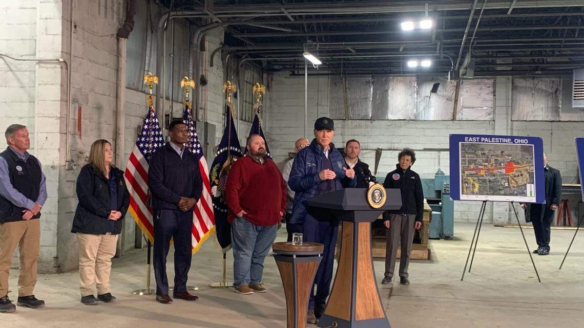 President Biden speaks to East Palestine residents on Friday.