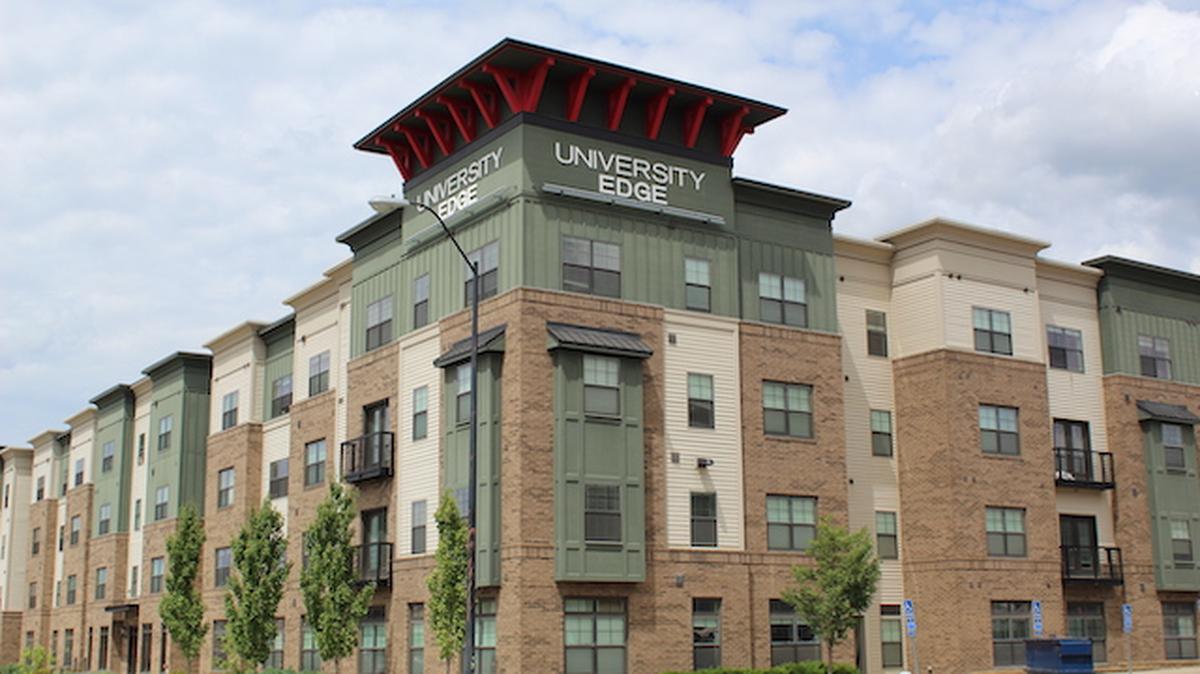 University Edge apartments is off-campus housing for sophomores, juniors and seniors at Youngstown State University. A large gathering of students took place outside over the weekend. 