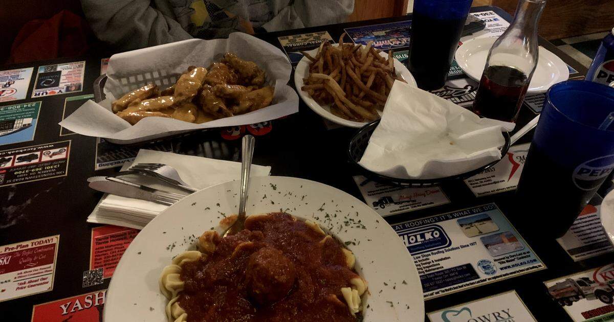 Cheese tortellini, wings and French fries at Sunrise Inn in Warren.
