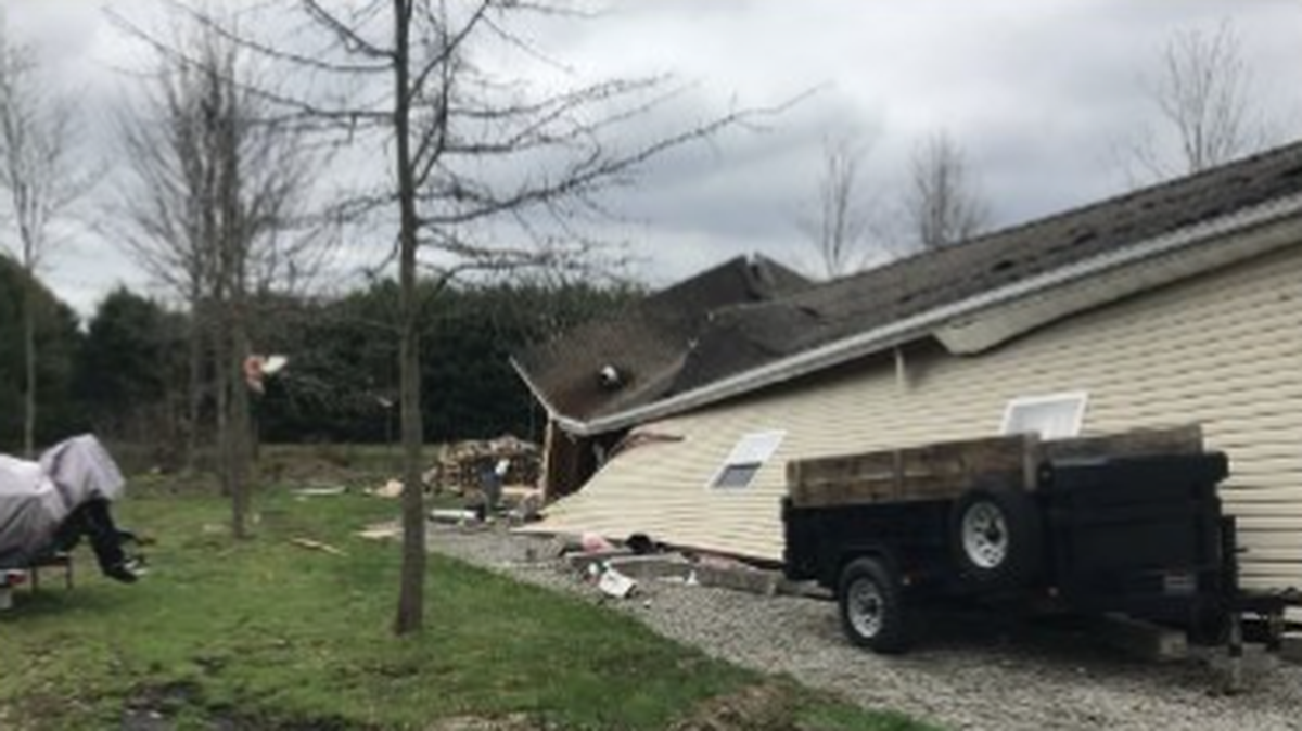 Damage from a reported Trumbull County tornado.
