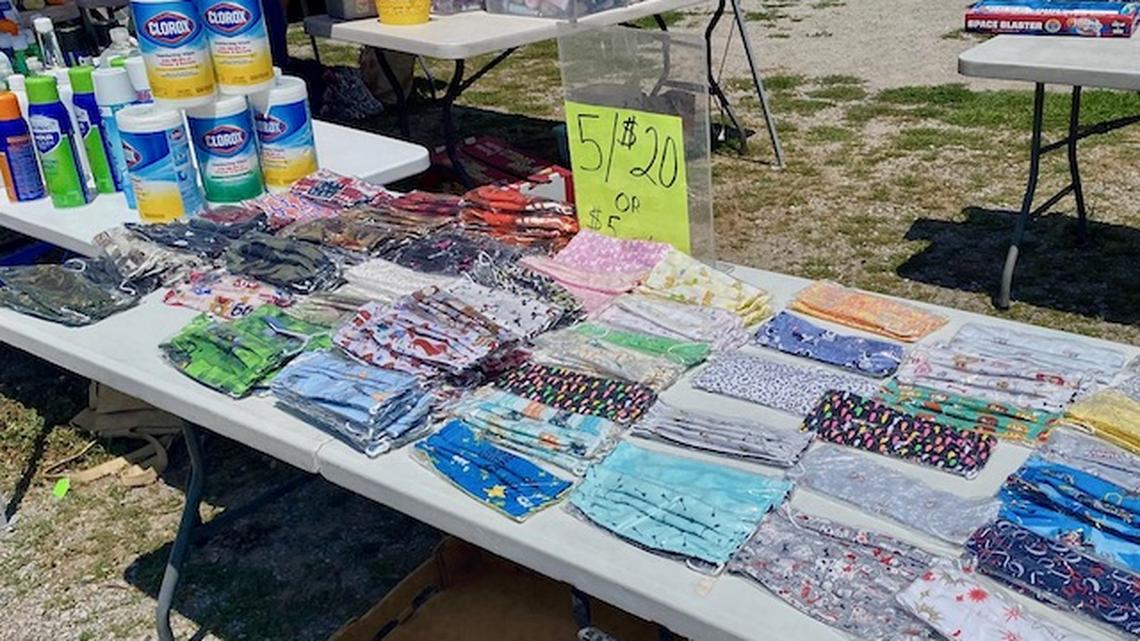 More masks were for sale at Rogers Flea Market last Friday than seemingly worn. (Jess Hardin/Mahoning Matters)