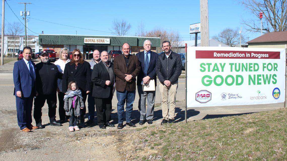 State and county leaders who provided the funding for the $1.82 million cleanup project celebrated the milestone today. Joining them was Michael Conny, president of MAC Trailer in nearby Alliance, who acquired the property in 2020.